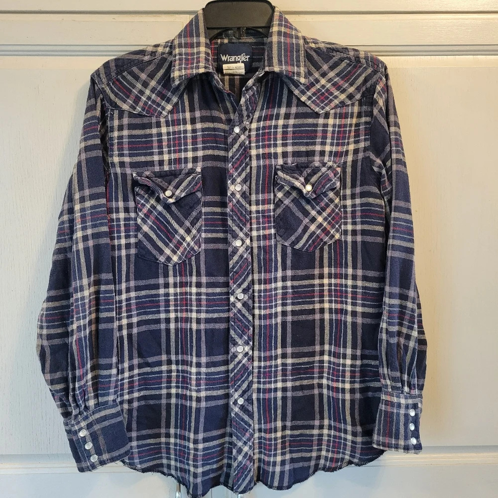 Wrangler Western Fit Long Sleeve Plaid Pearl Snap Button Flannel Shirt